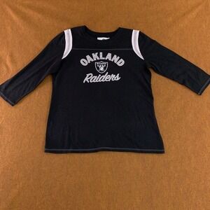 Oakland Raiders NFL Team Apparel Womens XL Black 3/4 Sleeve Graphic Tee *Flaw